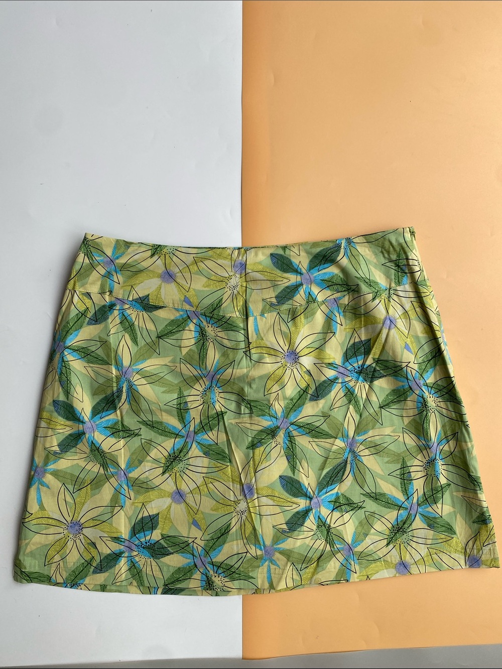 sahalie Green Floral A-Line Skort with Blue Highlights
